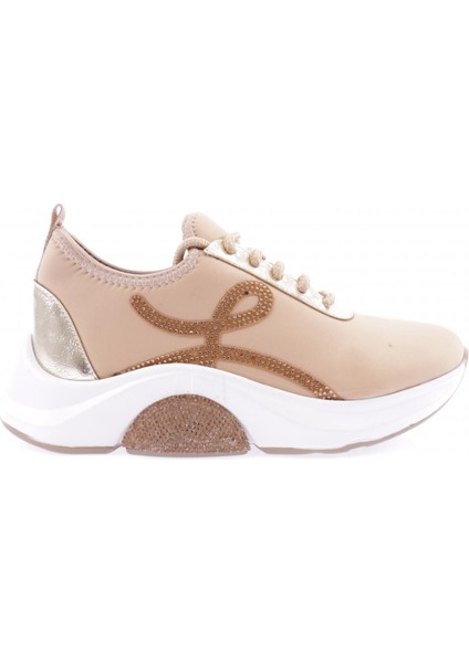 1013-23Y Kadin Bağcikli Yan Silver Taşli Strech Kalin Taban Sneakers Ayakkabi