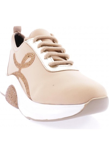 1013-23Y Kadin Bağcikli Yan Silver Taşli Strech Kalin Taban Sneakers Ayakkabi