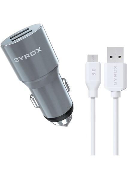 Çift Girişli Araç Şarj Cihazı + Micro USB Kablo - C32 3.1A Araç Içi Şarj Adaptörü