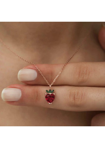 ​925 Ayar Gümüş Rose Çilek Figür Meyve Kolye modelleri