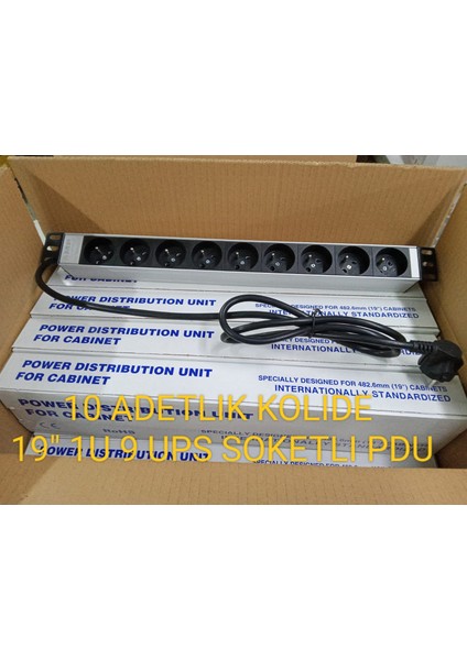 19" 1u 9'lu Fransız Soket Ups Alüminyum Rack Kabin Pdu (10 Adet)