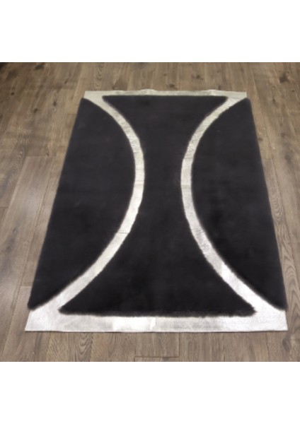 Siyah Gümüş Bordürlü Peluş Halı 120 x 180 cm