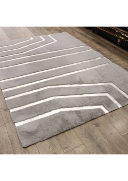 Gri Gümüş Bordürlü Peluş Halı 140 x 200 cm fiyatları