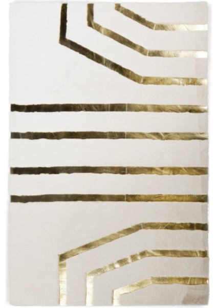 Beyaz Gold Bordürlü Peluş Halı 160 x 230 cm