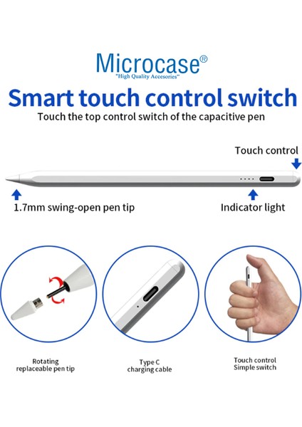 Ipadler ile Uyumlu Aktif Stylus Dokunmatik Kalem 2.nesil Manyetik - AL3451 Beyaz