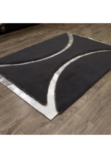Siyah Gümüş Bordürlü Peluş Halı 200 x 300 cm fiyatları