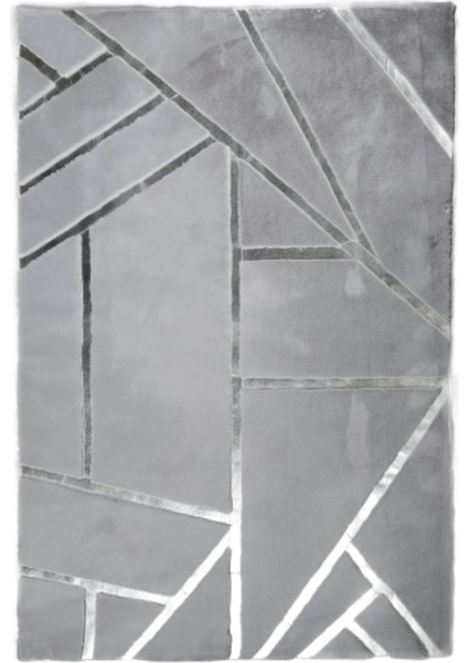 Gri Gümüş Bordürlü Peluş Halı 200 x 300 cm