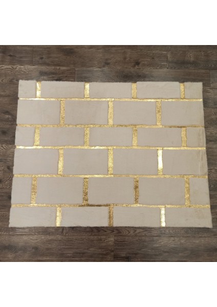 Beyaz Gold Bordürlü Peluş Halı 120 x 180 cm