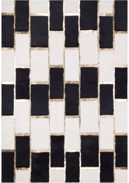 Beyaz Siyah Gold Bordürlü Peluş Halı 80 x 150 cm