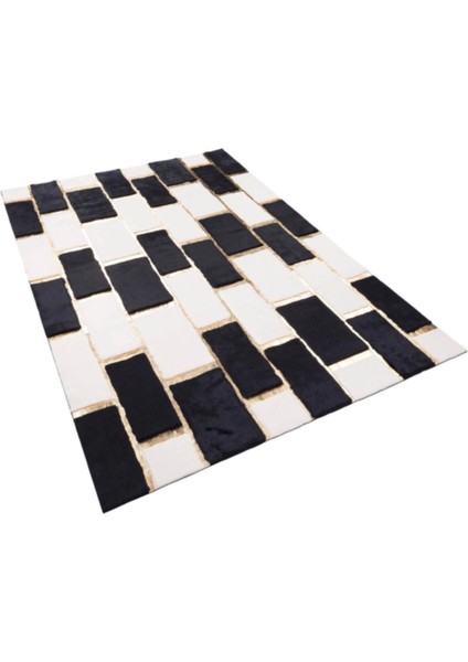 Beyaz Siyah Gold Bordürlü Peluş Halı 80 x 150 cm fiyatları