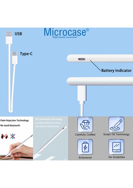 Universal Tablet iPad Için Manyetik Aktif Stylus Dokunmatik Kalem - AL3454 Beyaz