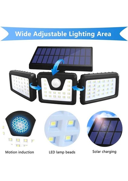 Kumandalı Solar Güneş Enerjili 122 Ledli Hareket Sensörlü Bahçe Aydınlatma Sokak Lambası