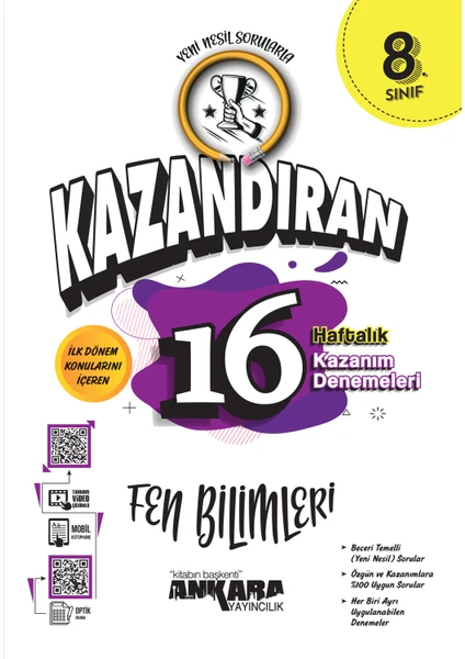 Ankara Yayıncılık 8.Sınıf  LGS Kazandıran 16 Haftalık Fen Bilimleri Kazanım Denemeleri