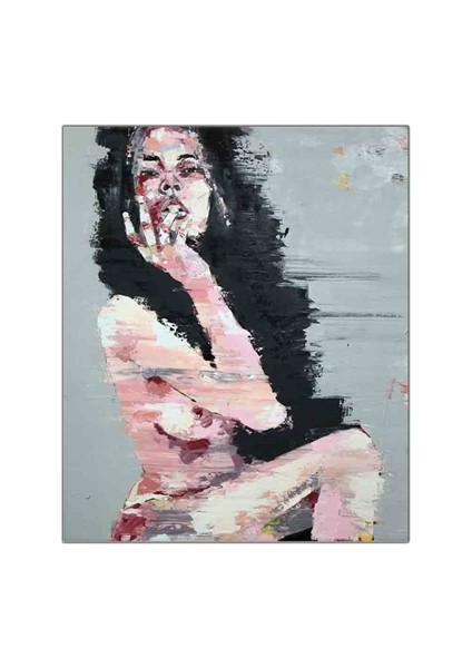 Siyah Saçlı Nü Kadın Yağlı Boya Dokulu Tablo