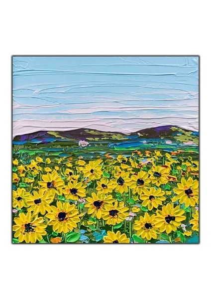 Ayçiçekleri ve Doğa Yağlı Boya Dokulu Tablo