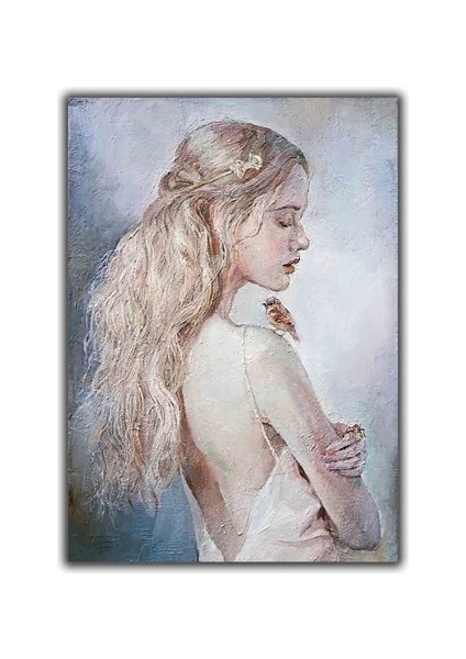 Kuş Ile Genç Kız Yaglı Boya Dokulu Tablo