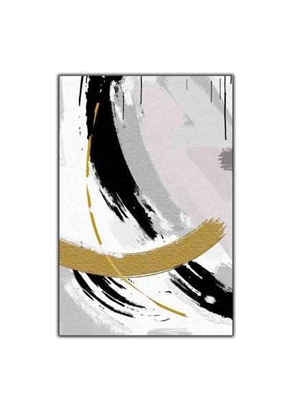 Gold Siyah Halkalar Soyut Yağlı Boya Dokulu Tablo