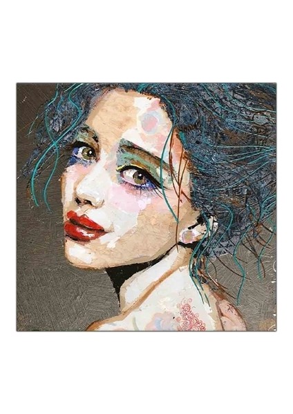 Yeşil Saçlı Kadın Yağlı Boya Dokulu Tablo