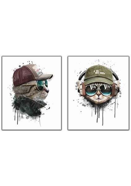 Ikili Kedi Kanvas Tablo