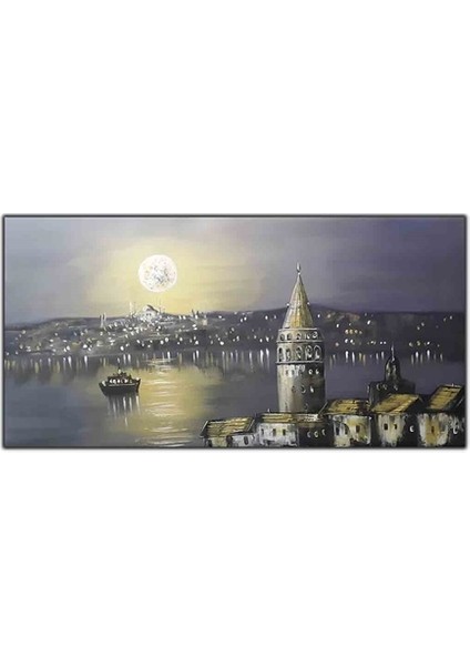 Gece Aydınlığı Galata Kulesi Orijinal Yağlı Boya Tablo