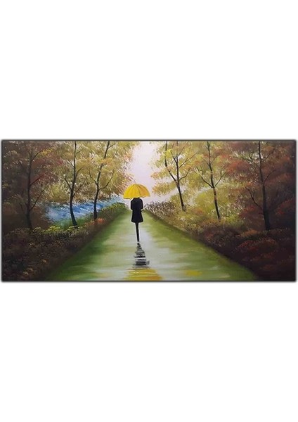 Sarı Şemsiyeli Kadın Orijinal Yağlı Boya Tablo