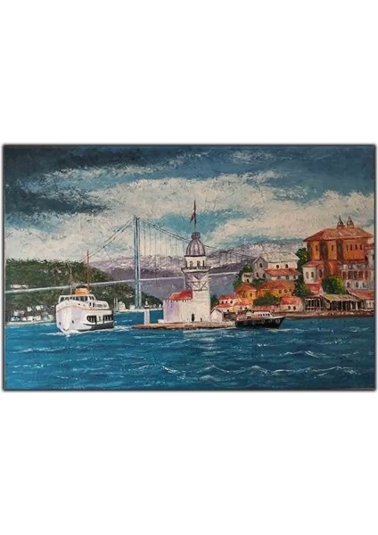 Istanbul Kız Kulesi ve Boğaz Köprüsü Orijinal Yağlı Boya Tablo