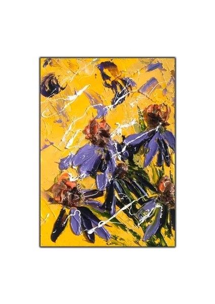 Sarı Mor Peygamber Çiçeği Yağlı Boya Dokulu Tablo