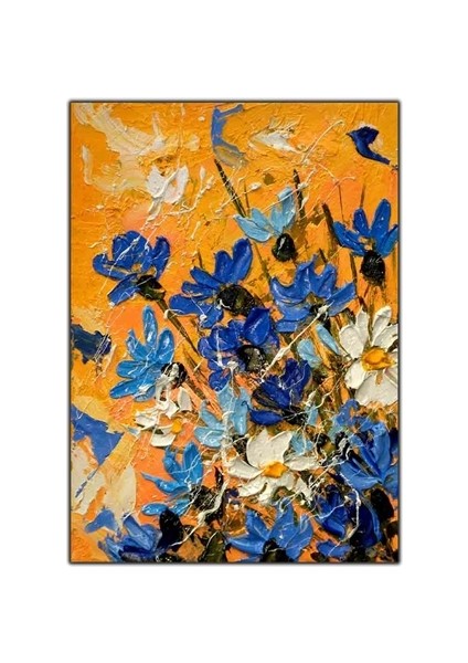 Mavi Beyaz Peygamber Çiçeği Yağlı Boya Dokulu Tablo