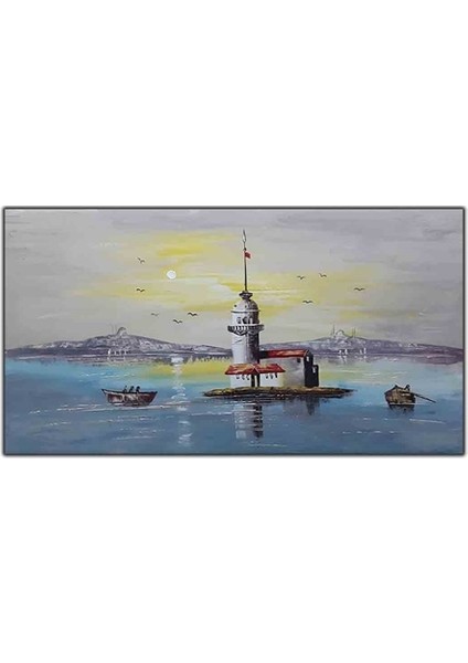 Istanbul Kız Kulesi ve Yolcu Sandalları Orijinal Yağlı Boya Tablo