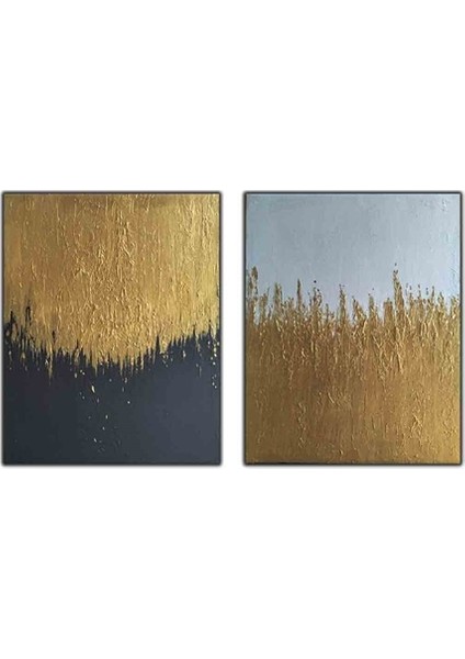 Soyut Gold Temalı Ikili Orijinal Yağlı Boya Tablo