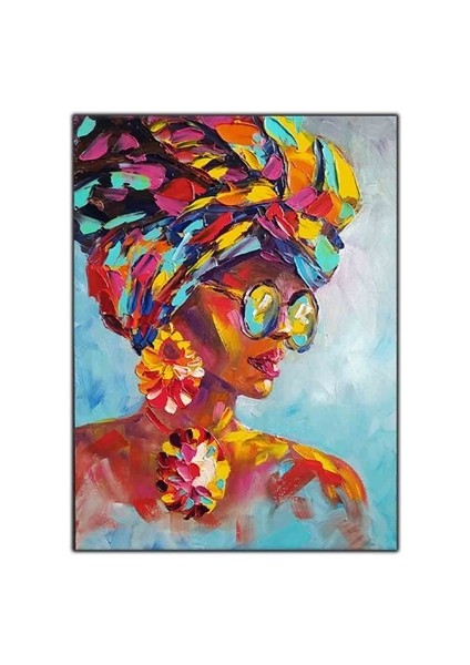 Afrikalı Kadın Yağlı Boya Dokulu Tablo