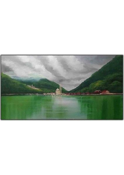 Trabzon Uzungol Camii ve Göl Orijinal Yağlı Boya Tablo
