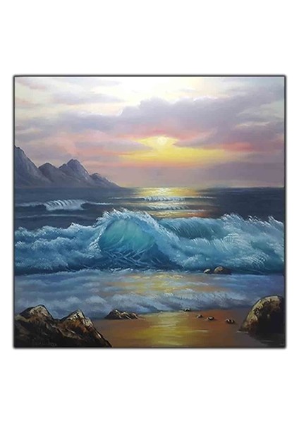 Kare Gün Batımı Deniz ve Dalgalar Orijinal Yağlı Boya Tablo