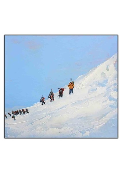 Karlı Dağa Tırmanan Dağcılar Yağlı Boya Dokulu Tablo