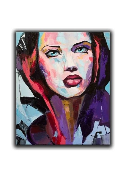 Mavı Gozlu Kadın Portre Yaglı Boya Dokulu Kanvas Tablo