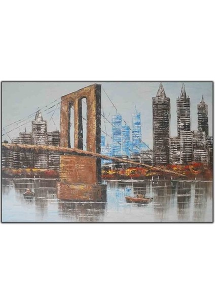 Şehir Manzaralı Brooklyn Köprüsü Orijinal Yağlı Boya Tablo