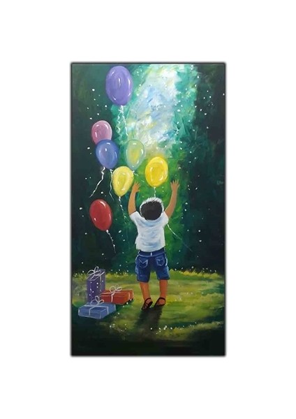 Uçan Balon ve Hediyeler Orijinal Yağlı Boya Tablo