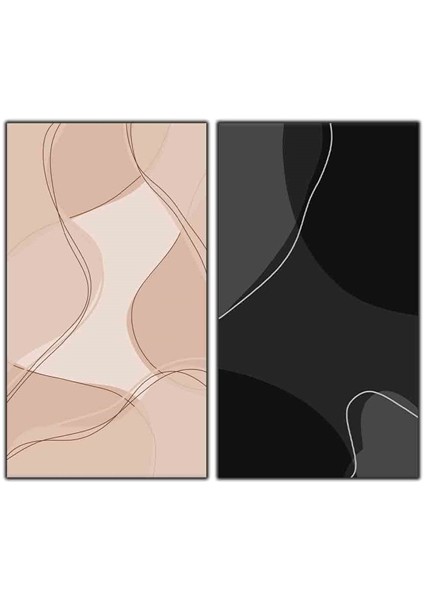 Pembe ve Siyah Dalgalı Ikili Kanvas Tablo