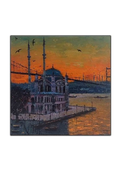 Istanbul Ortaköy Gün Batımı Manzaralı Yağlı Boya Dokulu Tablo