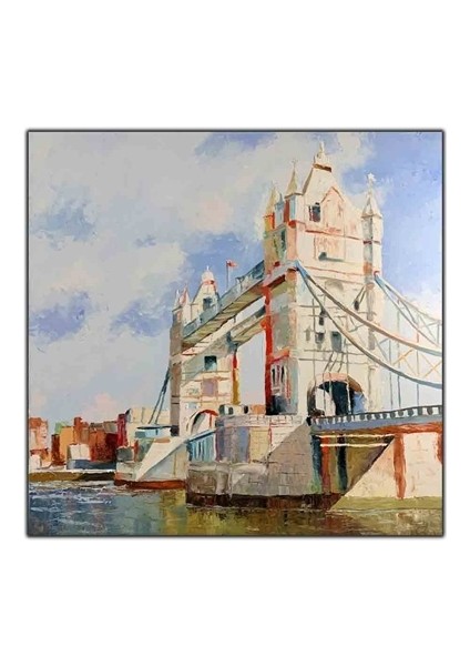 Londra Köprüsü ve Deniz Yağlı Boya Dokulu Tablo