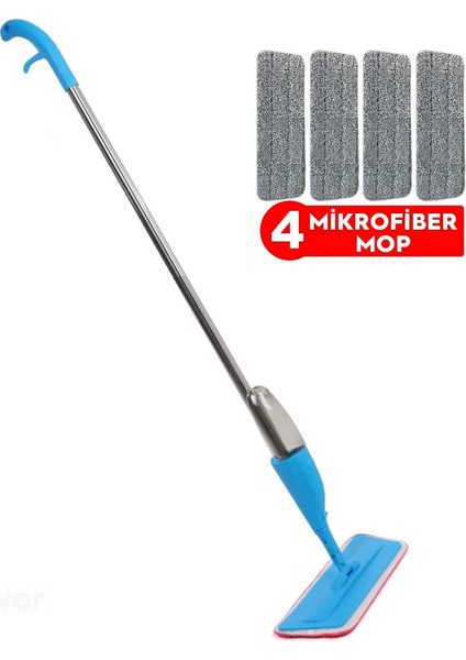 Birlikvar Ticaret Sprey Mop 4 Microfiber Bezli Deterjan Hazneli Temizlik Seti Pas Pas