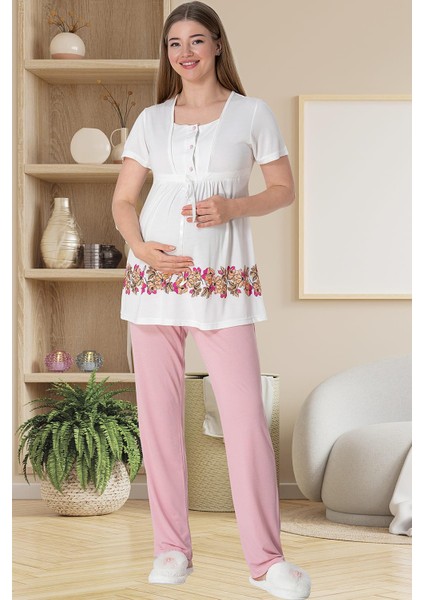 Mecit 5800 Bloom Pembe Sabahlıklı Lohusa Pijama Takımı