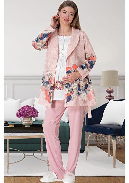 Mecit Pijama Mecit 5800 Bloom Pembe Sabahlıklı Lohusa Pijama Takımı