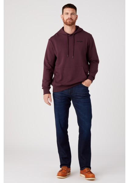 Oversize Fit Rahat Kesim %100 Pamuk Kapüşonlu Yaka Bordo Sweatshirt