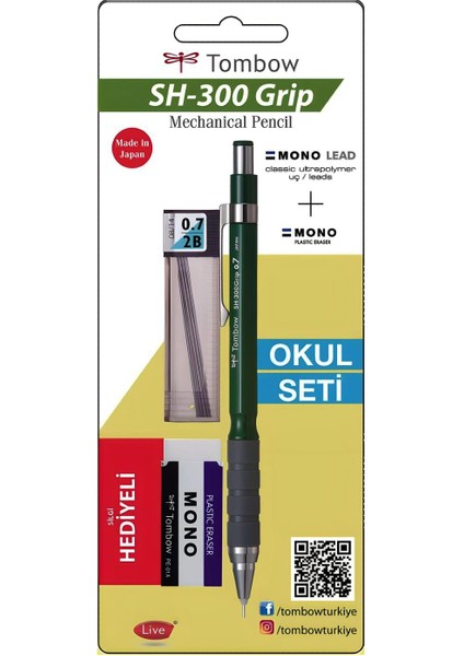 SH-300 Grip Mekanik Kurşun Kalem Okul Seti 0.7 Koyu Yeşil