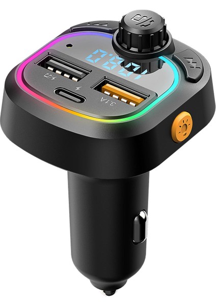 Siyah HY-XCB45 5V 3.1A / 5V 1A Rainbow Işıklı LED Ekran Mp3 Tf+Usb+Fm Bluetooth Fm Transmitter