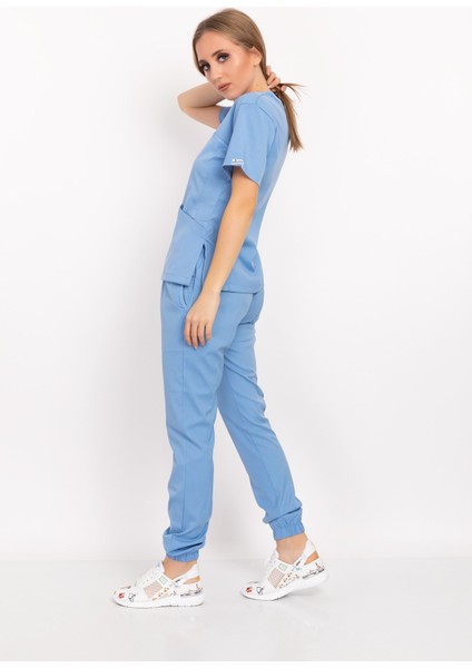 Bebe Mavi Soft Likralı Jogger Alt Üst Takım Doktor Hemşire Scrubs Üniforma fiyatları