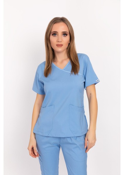 Bebe Mavi Soft Likralı Jogger Alt Üst Takım Doktor Hemşire Scrubs Üniforma fırsatları