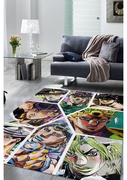 Jojo Çok Renkli Anime Halısı Modern Dokuma Taban Anime Sever Halısı Hediyelik Anime Halısı