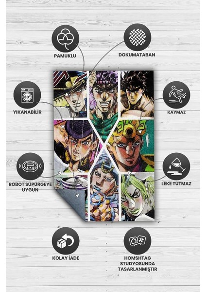Jojo Çok Renkli Anime Halısı Modern Dokuma Taban Anime Sever Halısı Hediyelik Anime Halısı